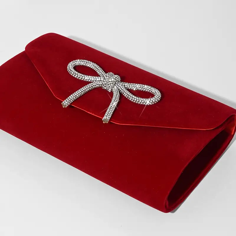 Red Velvet Embellished Evening Bag