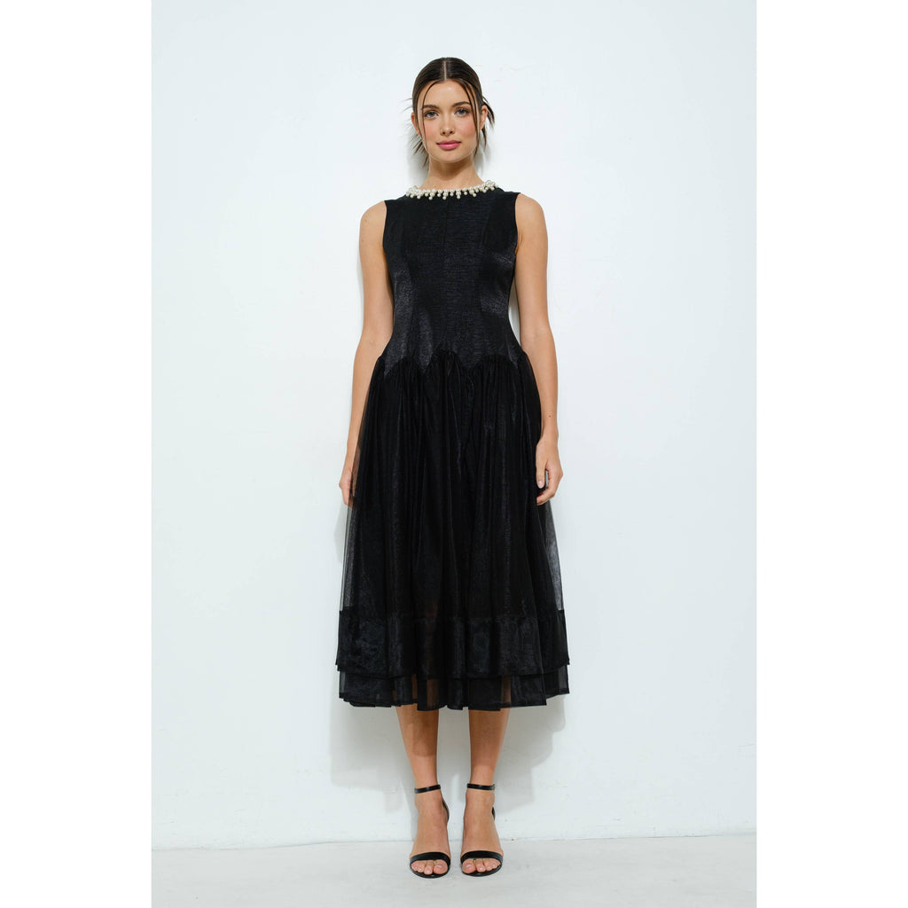 Tiffany Pearl Sheer Tulle Midi Dress