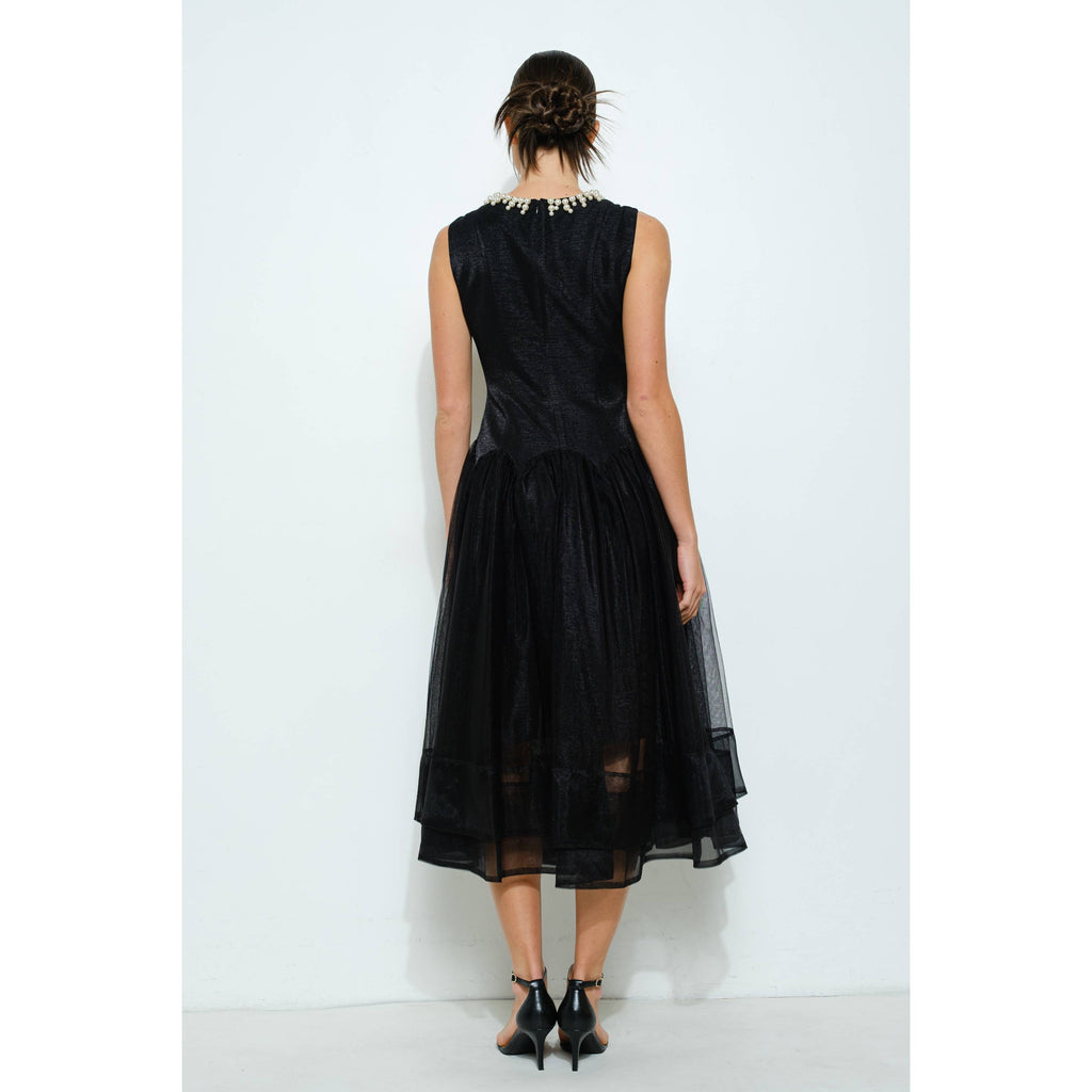 Tiffany Pearl Sheer Tulle Midi Dress