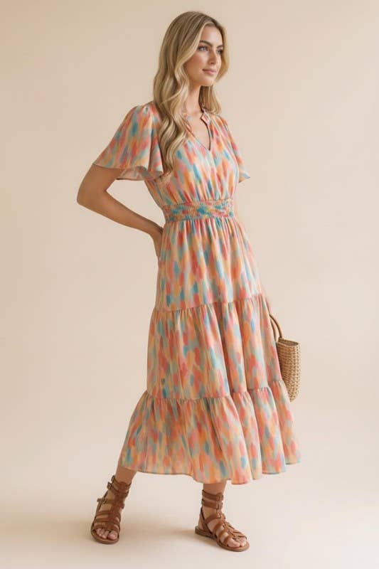 Prismatic Pastels Flutter Dress