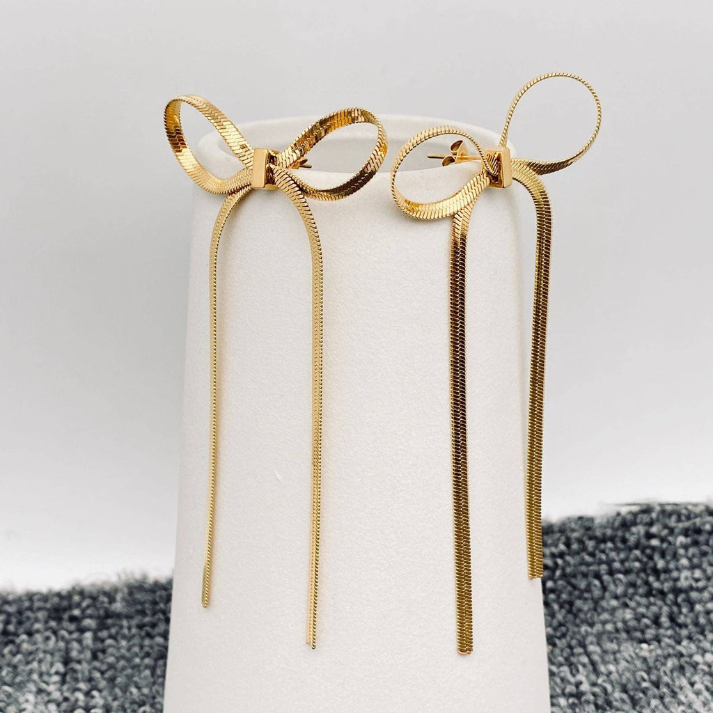 Gold Chain Bow Stainless Steel Earrings