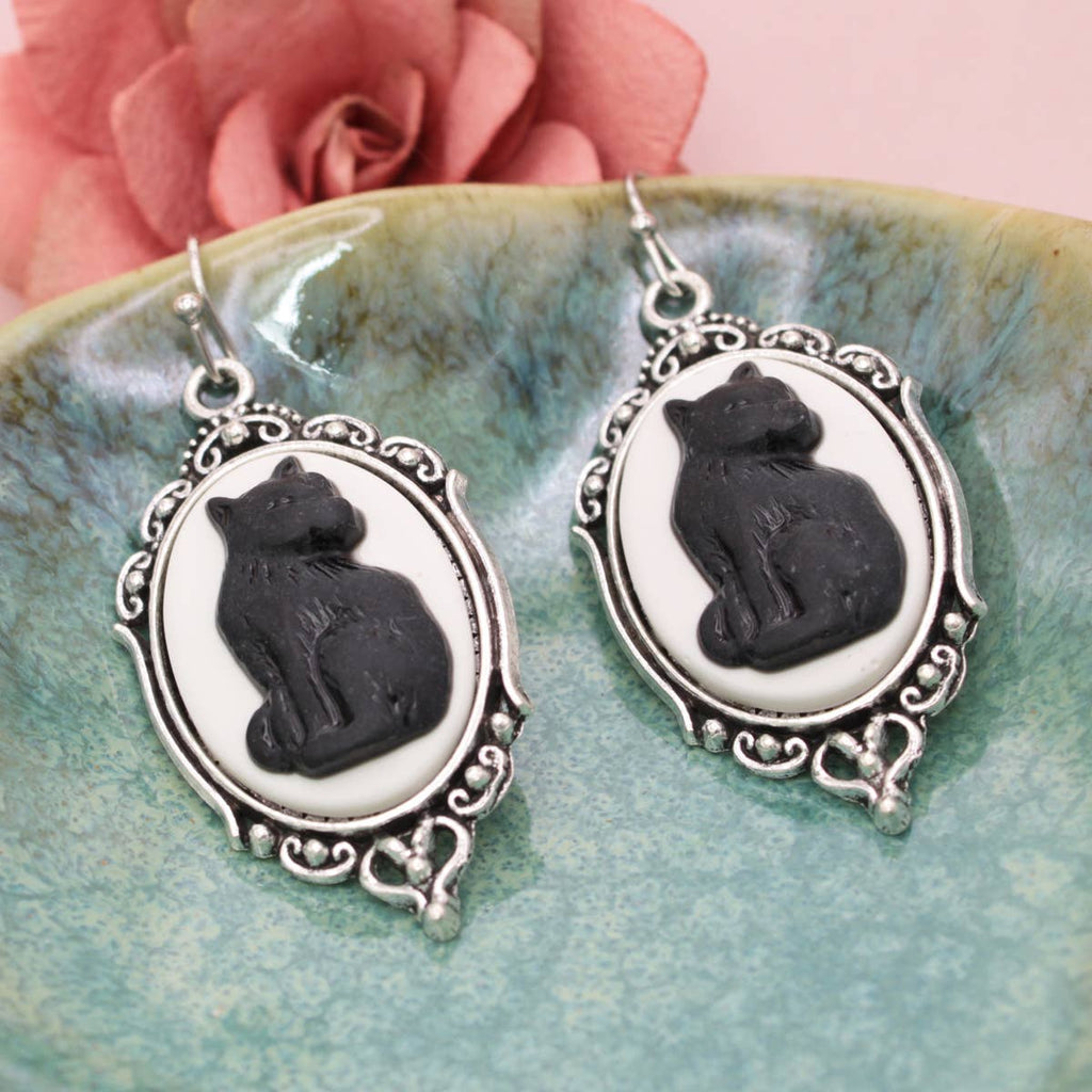 Purrfection Cat Cameo Silver Earrings