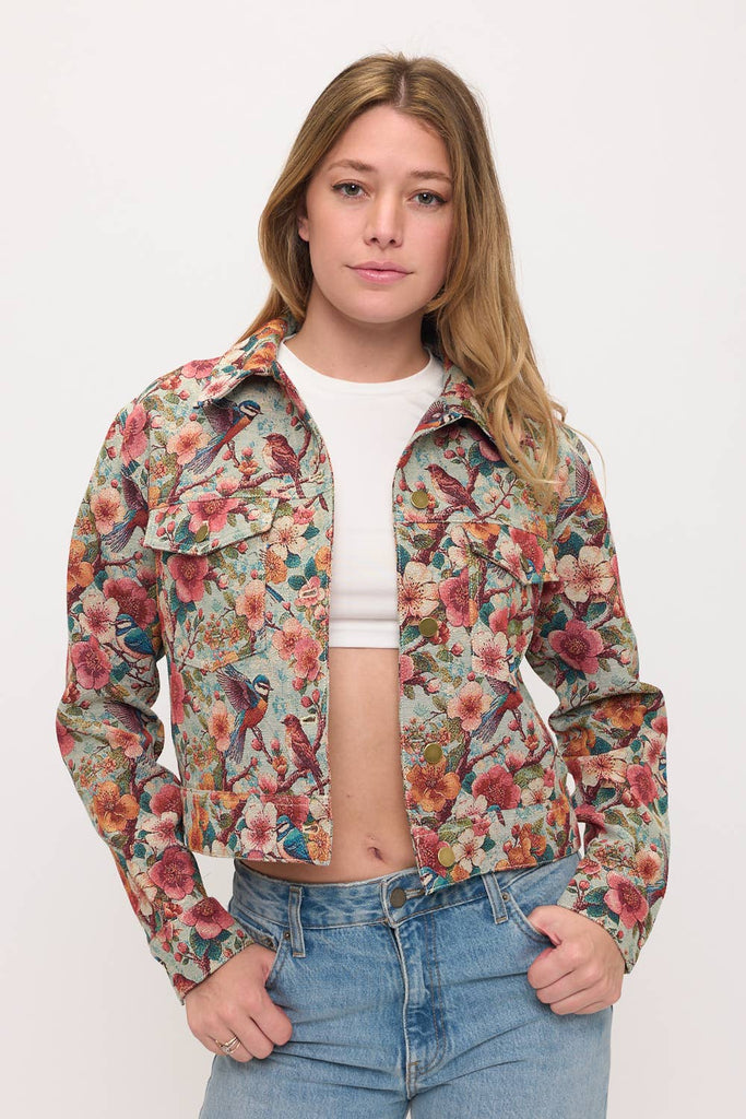 Vintage Floral Aviary Tapestry Jacket
