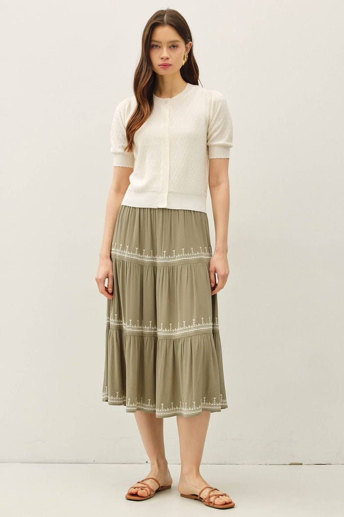 Pointelle Puff Sleeve Cardigan: Cream