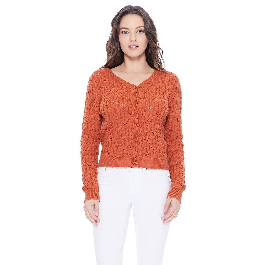 Lace Pattern Scalloped Cardigan :Pumpkin