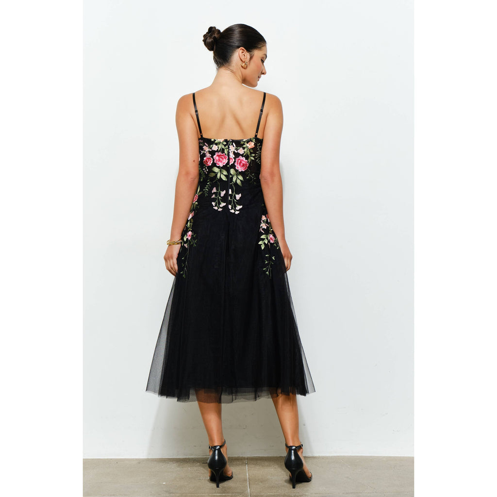 Embroidered Sweetheart Tulle Midi Dress