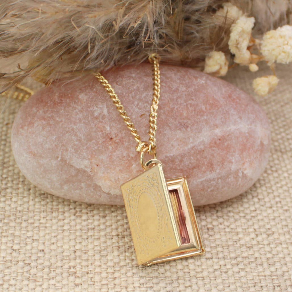 Gold Book Locket Necklace