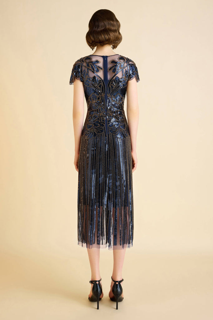 Midnight Blue Beaded Flapper Dress