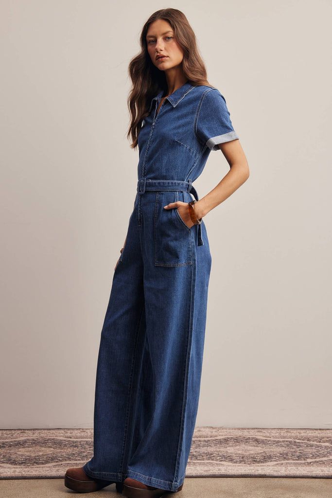 Blue Haze Stretch Denim Jumpsuit