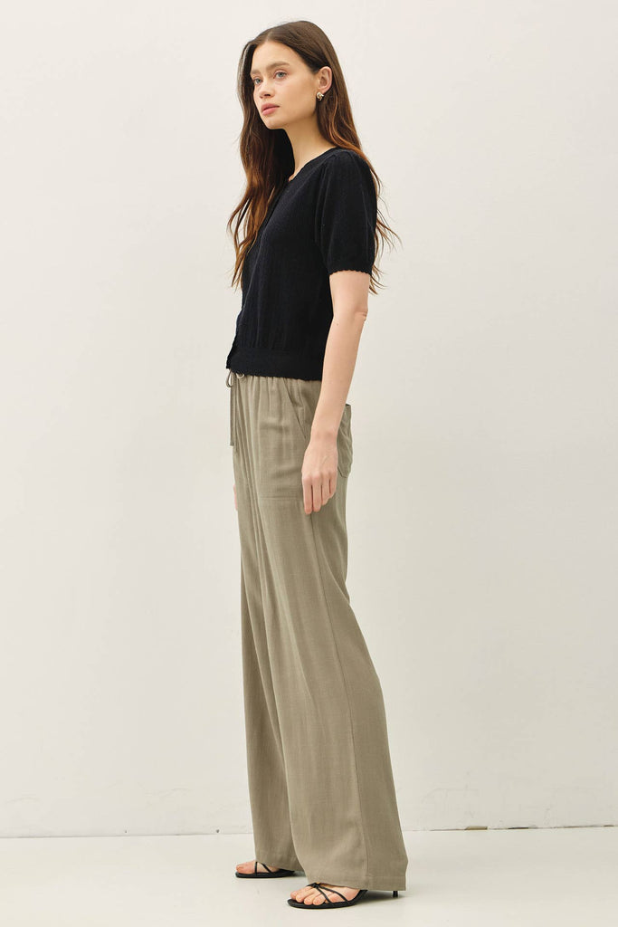 Pointelle Short Sleeve Cardi: Black