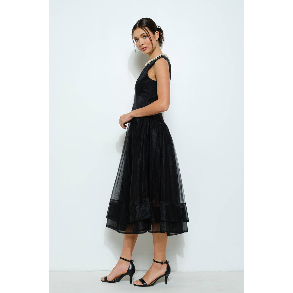 Tiffany Pearl Sheer Tulle Midi Dress