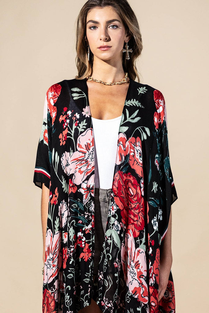 Red Flower Garden Kimono