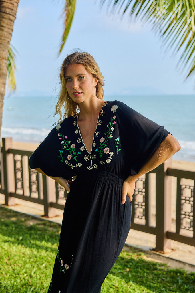 Seahorse Embroidered Caftan Dress