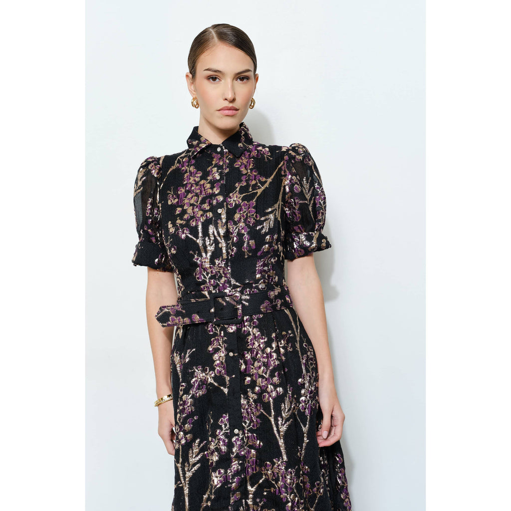 Golden Lurex Floral Jeweled Maxi Dress