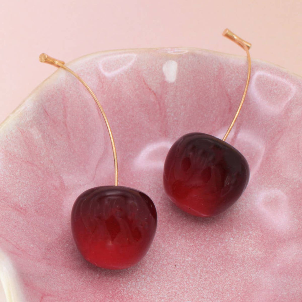 Deep Red Cherry Drop Earrings