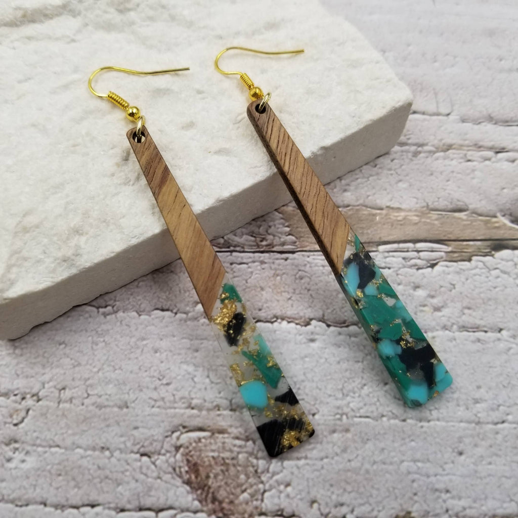 Golden Wood Earrings: Turquoise