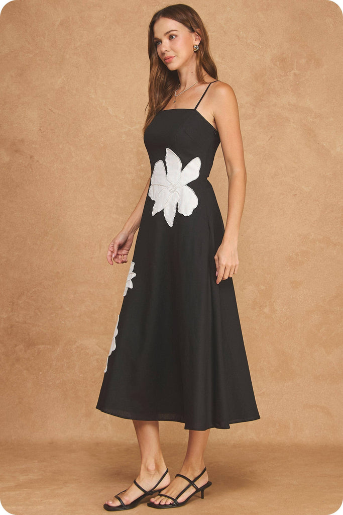 Floral Applique Back Midi Dress