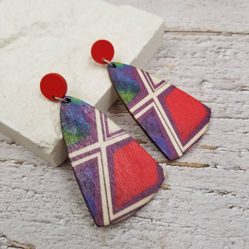 Geometric Wood Earrings: Red