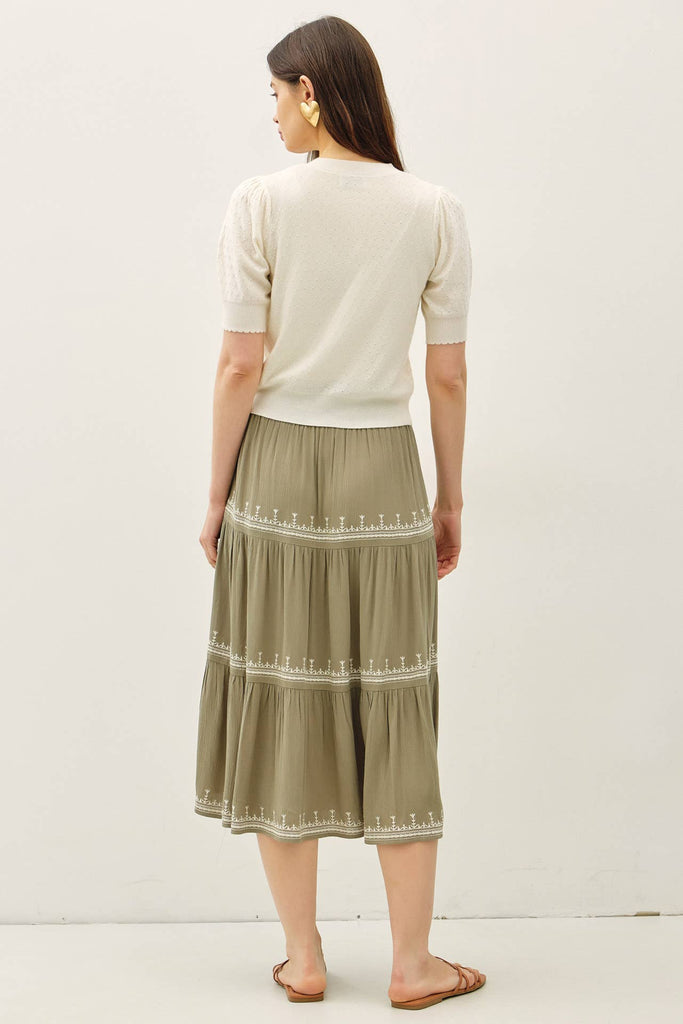Pointelle Puff Sleeve Cardigan: Cream