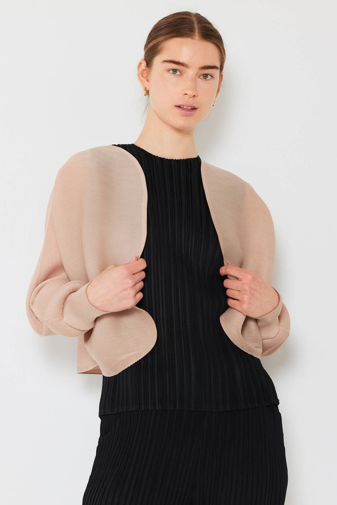 Rib Pleated Bolero: Beige