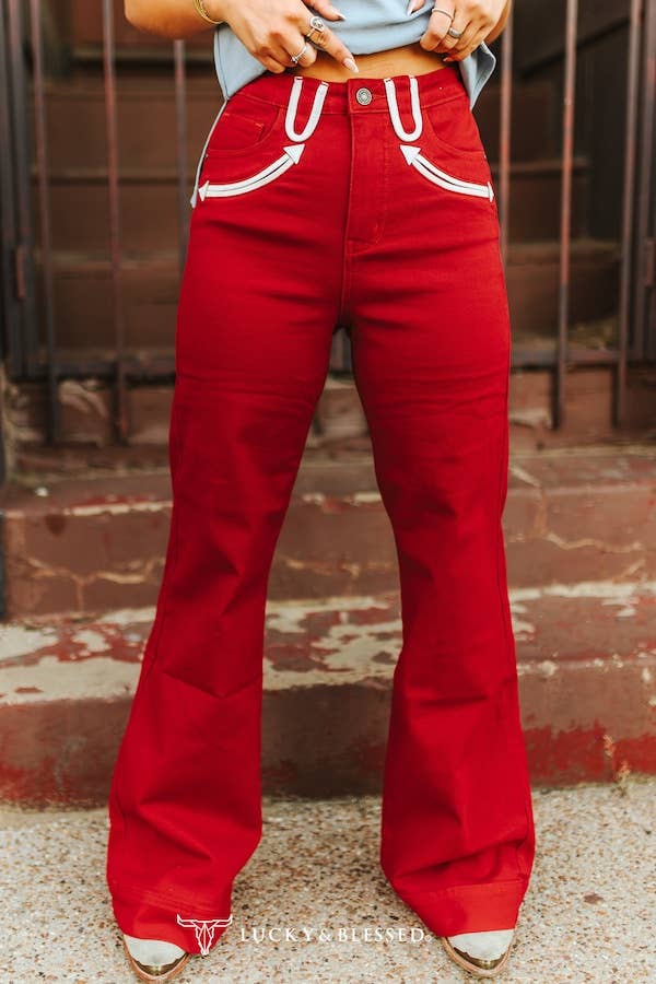 Red Stretch Denim Western Jeans