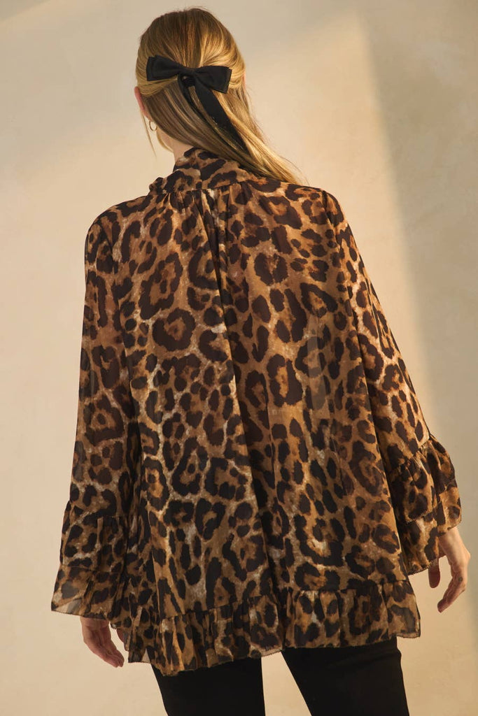 Leopard Chiffon Cape Blouse