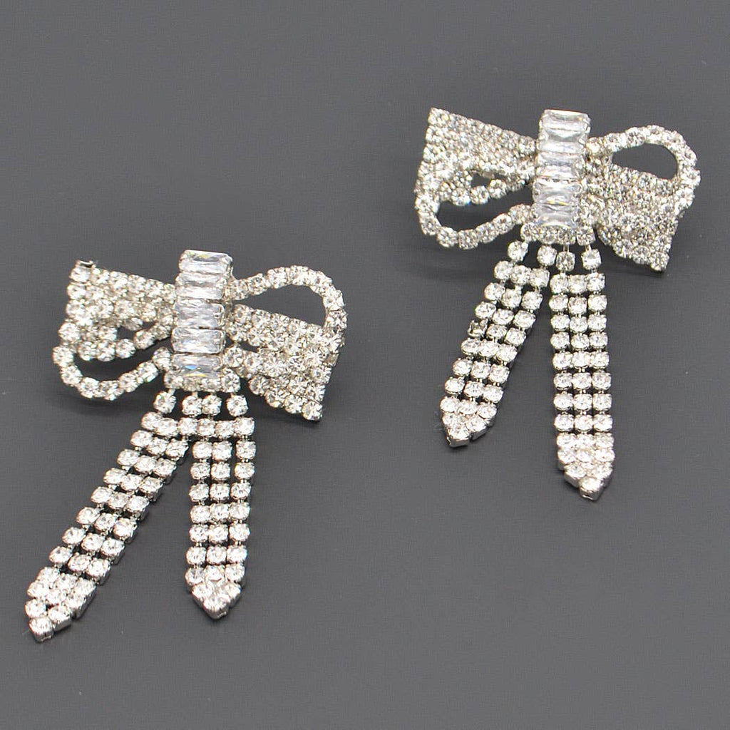 Ribbon Rhinestones Earrings: Gold