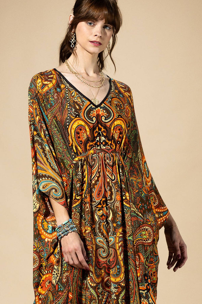 Saffron Paisley Caftan Dress