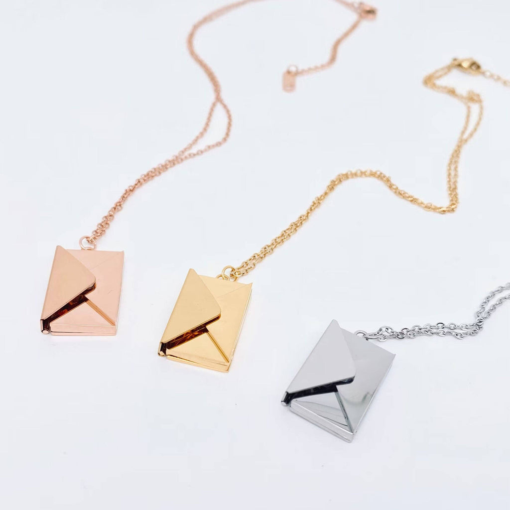 "I Love You" Openable Envelope Necklace- Silver
