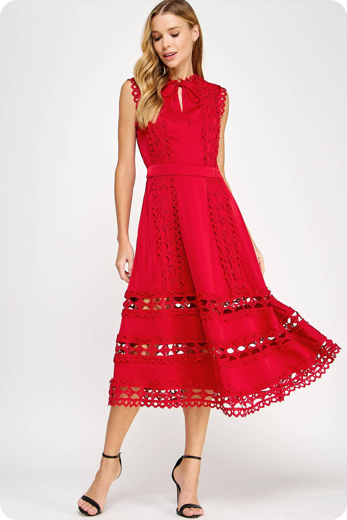 Spanish Scallop Edge Satin Midi Dress