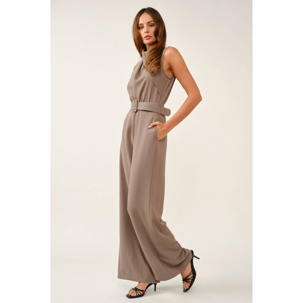 Rich Rust Sleeveless Belted Jumpsuit: