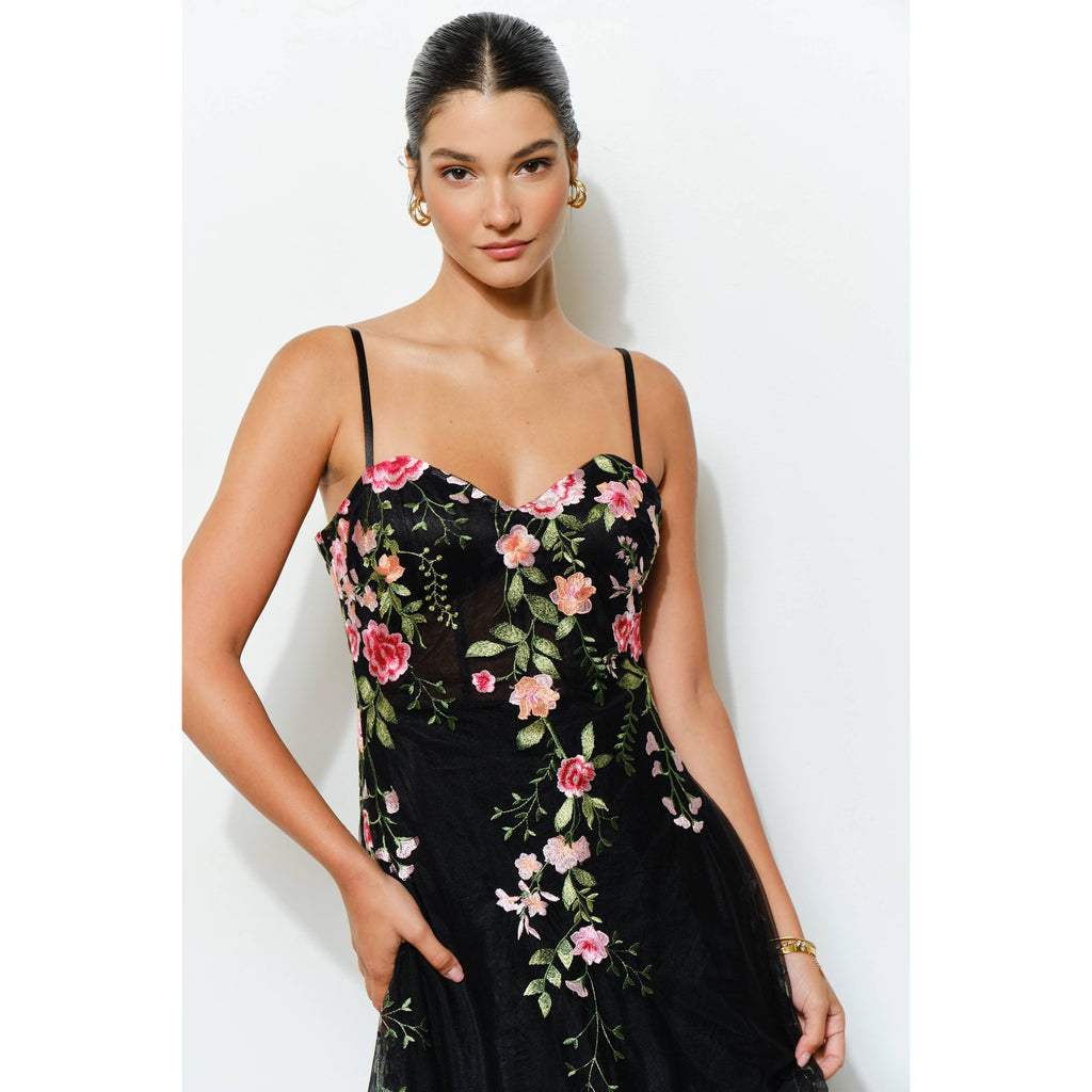 Embroidered Sweetheart Tulle Midi Dress