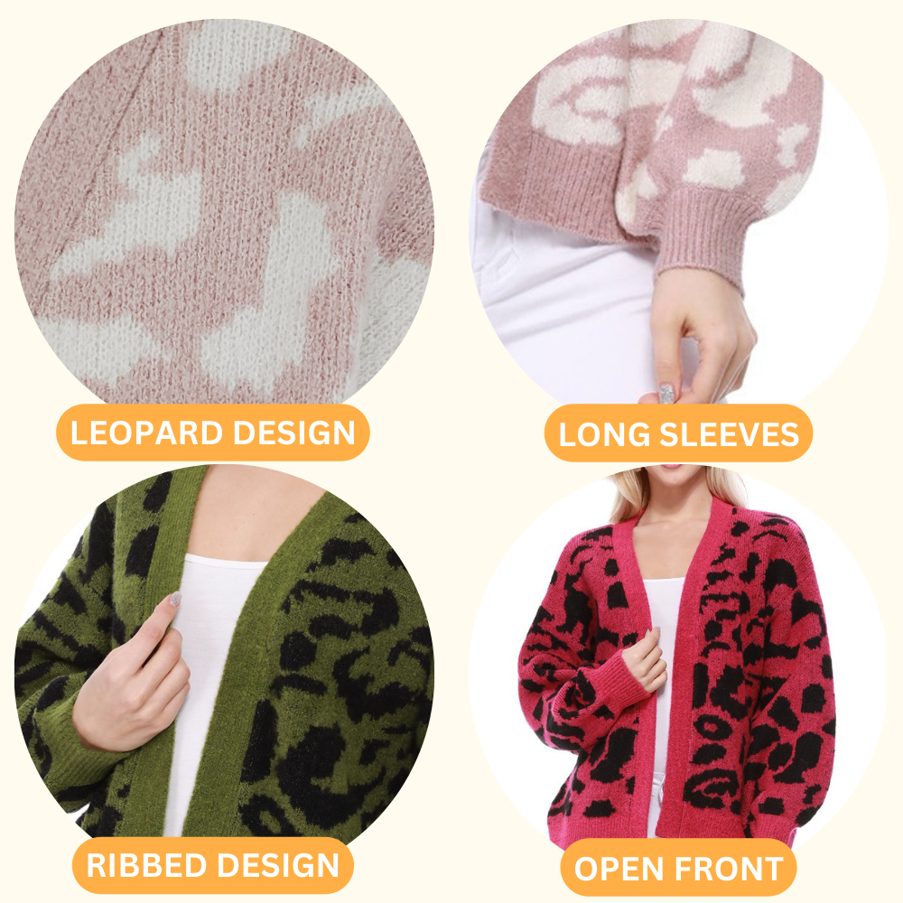 Leopard Open Front Cardigan: Magenta