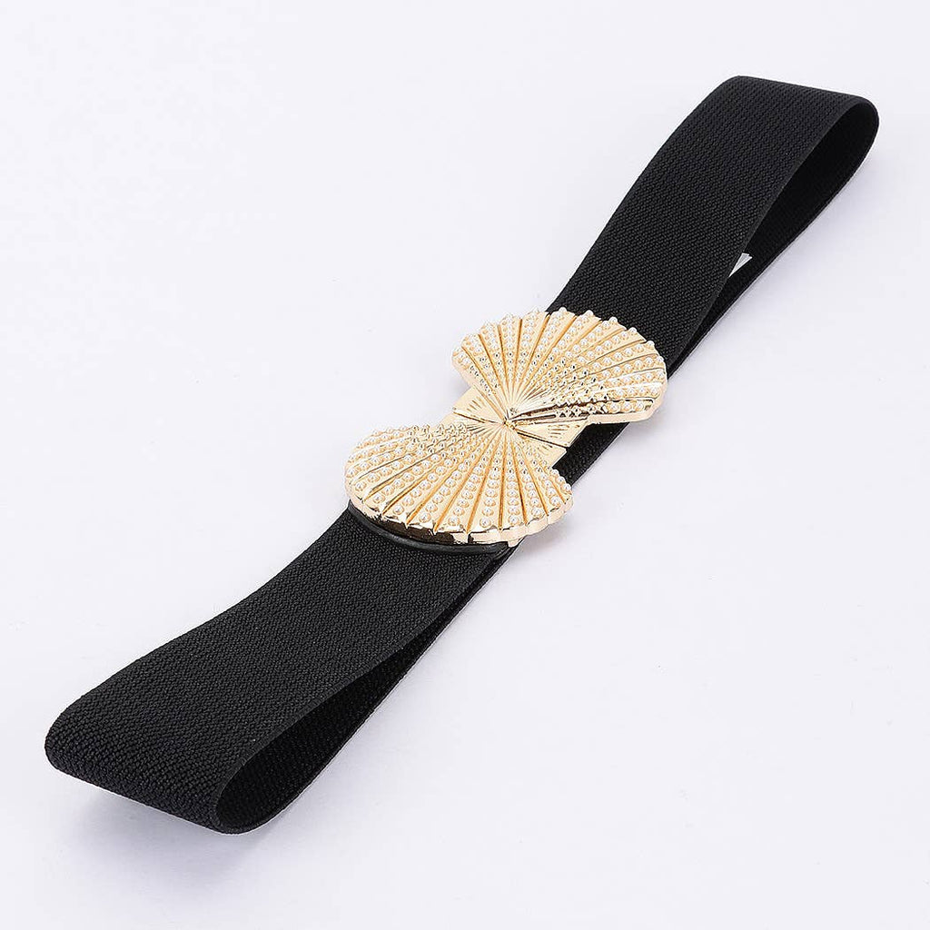 Shell Buckle Stretch Belt: Black