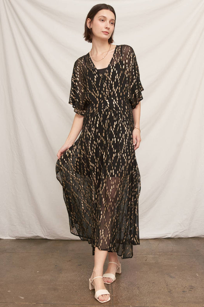 Gauzy & Golden Kimono Maxi Dress