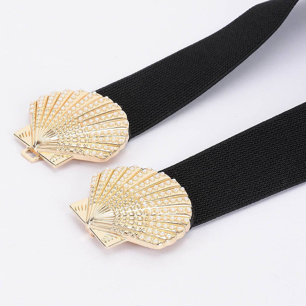 Shell Buckle Stretch Belt: Black