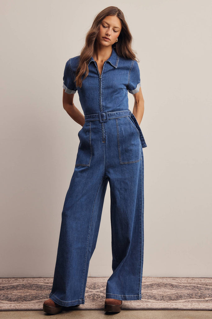 Blue Haze Stretch Denim Jumpsuit