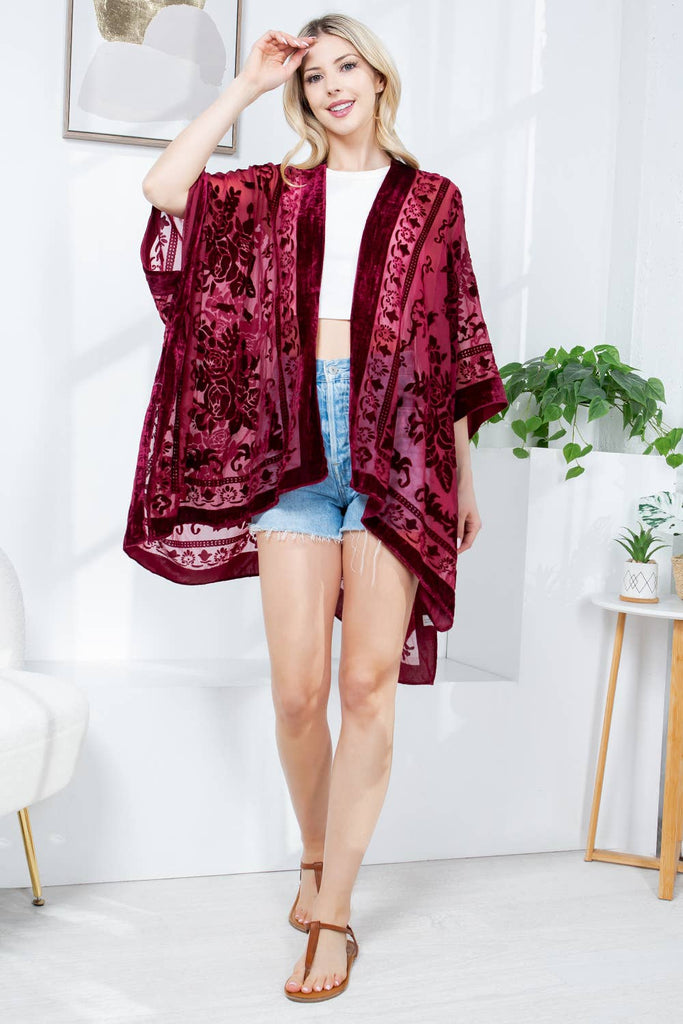 Bohemian Velvet Kimono: Wine