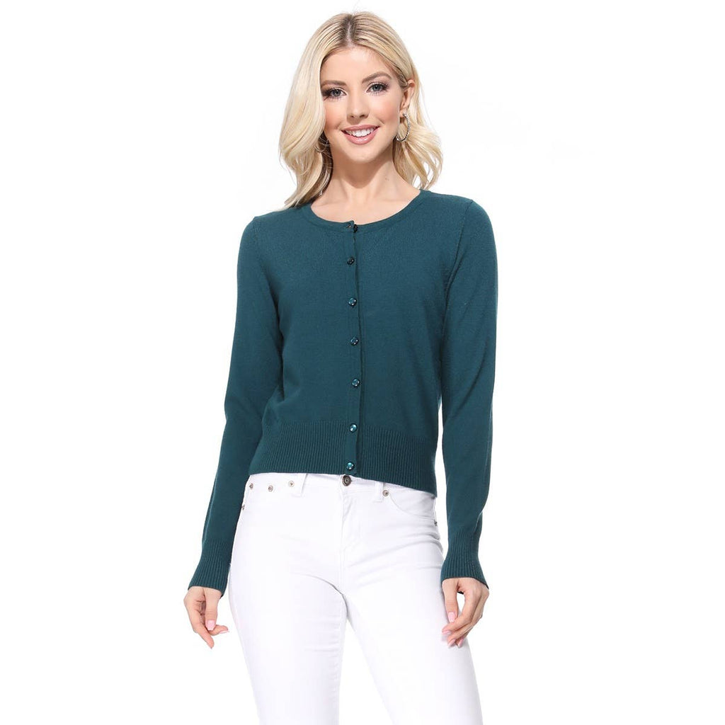 Long Sleeve Crewneck Cardi: Peacock