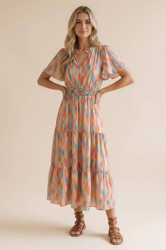 Prismatic Pastels Flutter Dress