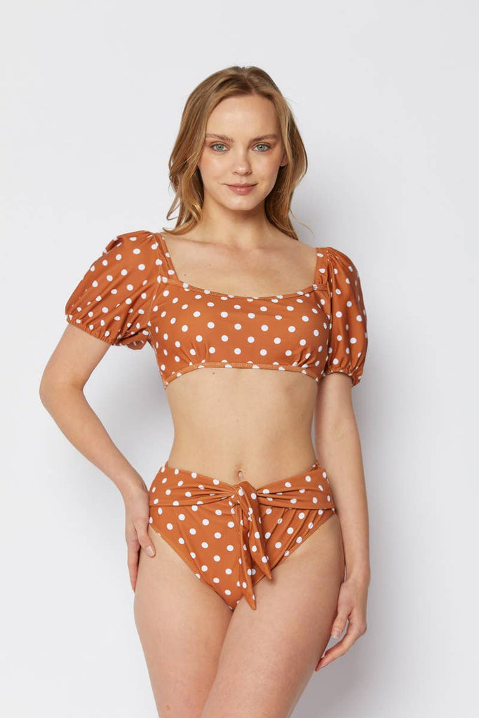 Puff Sleeve Bikini: Rust Dots