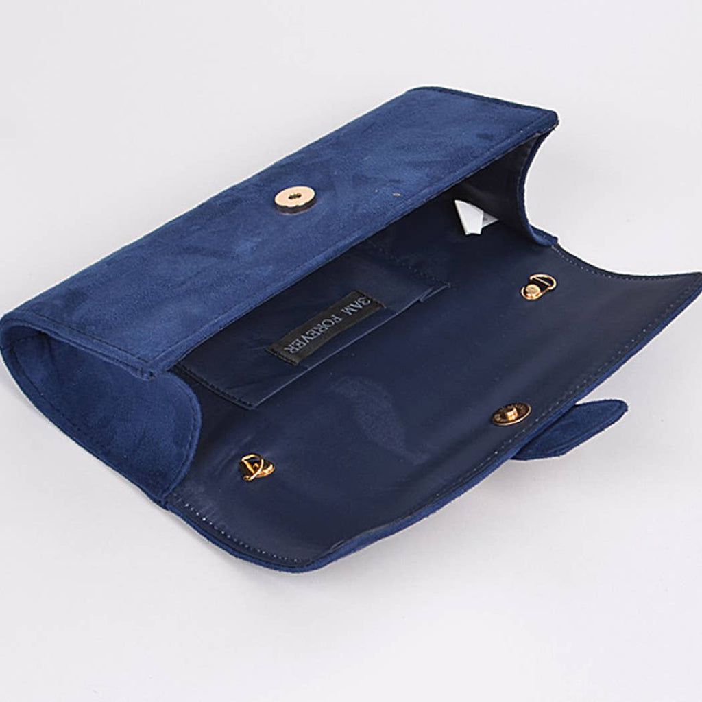 Faux Suede Buckle Clutch: Navy
