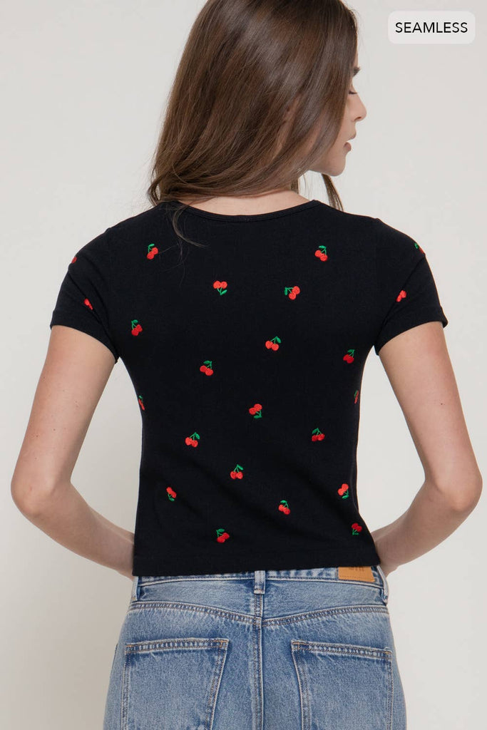 Cherry Embroidery Seamless Tee