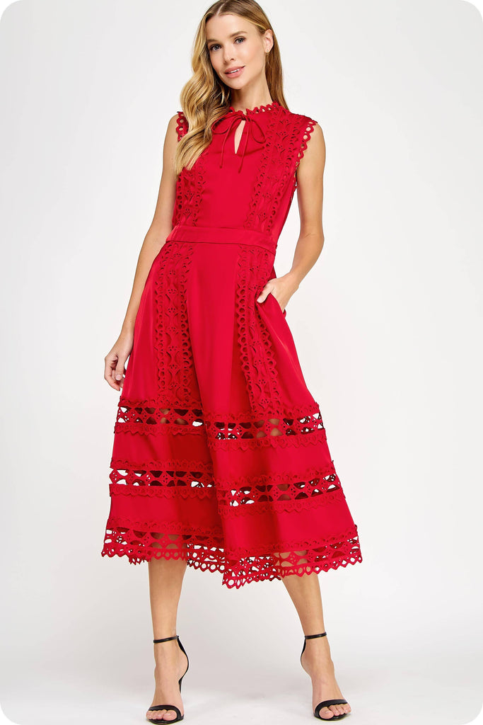 Spanish Scallop Edge Satin Midi Dress