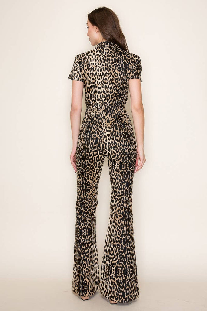 Leopard Denim Jumpsuit