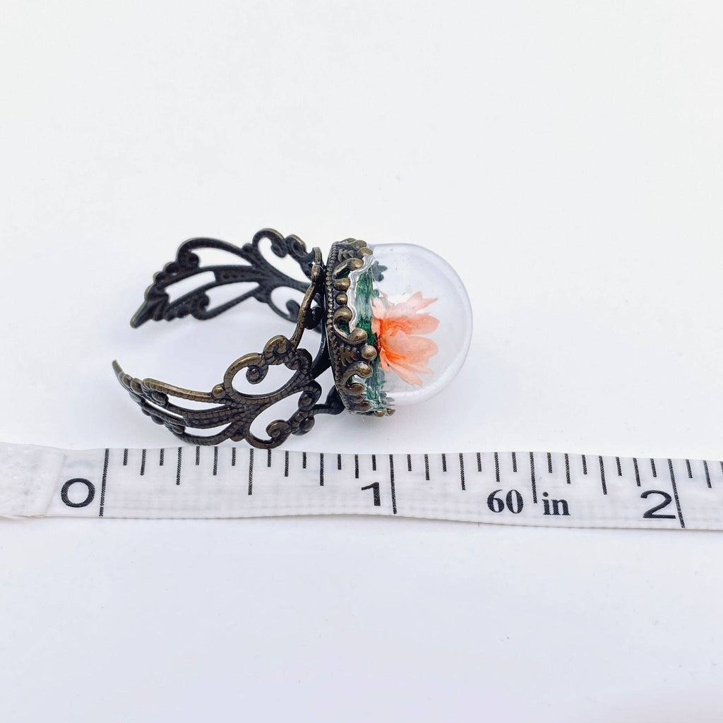 Victorian Flower and Moss Ring: Orange