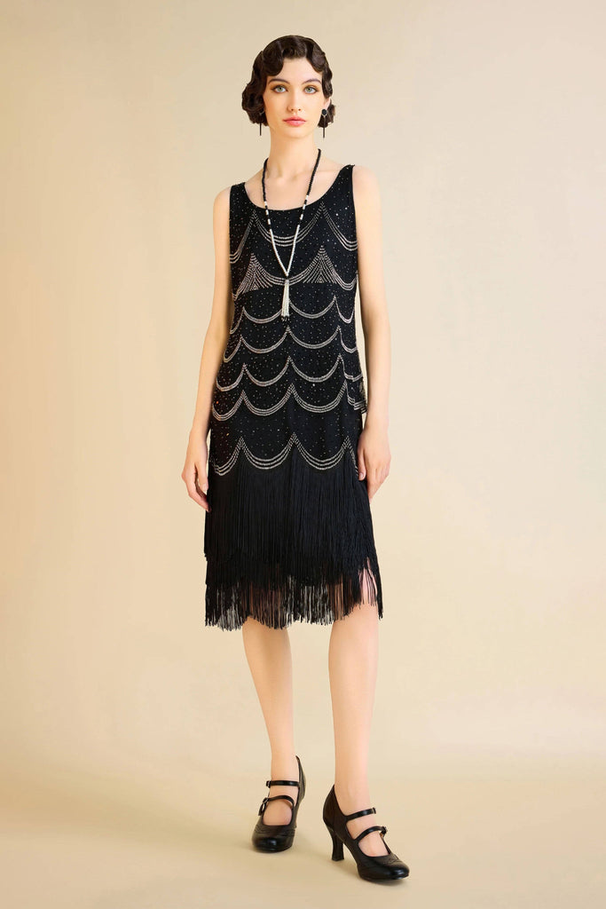 Geo Deco Beaded Fringe Dress