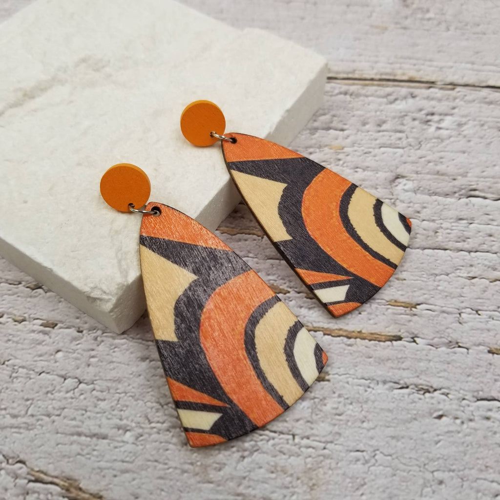 Geometric Wood Earrings: Yellow