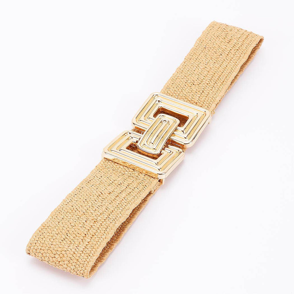 Stretch Rattan Gold Clasp Belt: Black