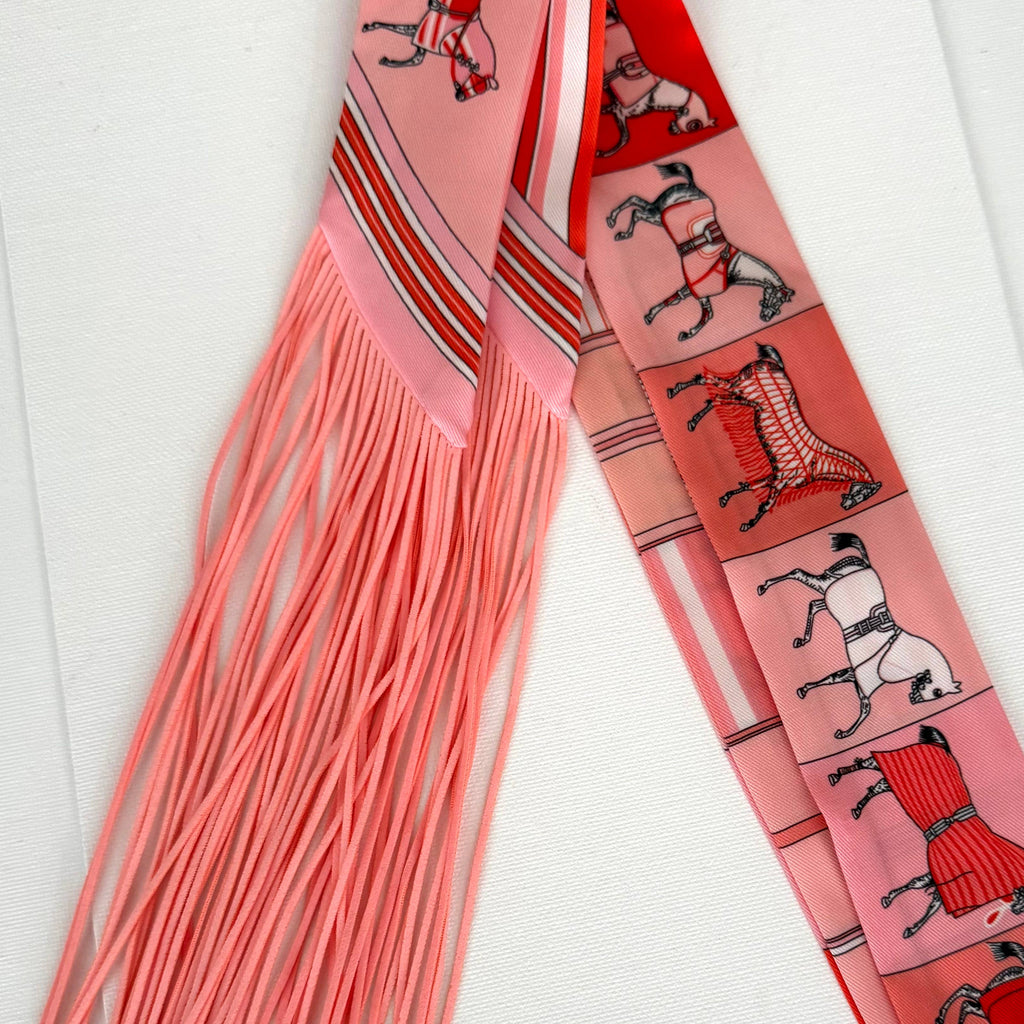 Fringe Twilly Scarf Horse Pattern Pink